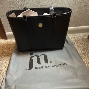 NWT Jessica Moore Black Leather Tote Bag/Purse
